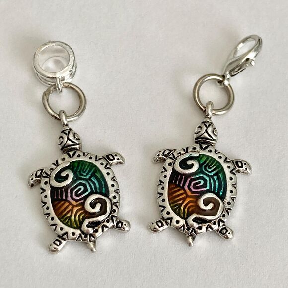 Sea Turtle European Slider Bead Clip Charm Silver Nautical Island Beach Enamel - Picture 4 of 10